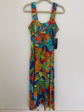 MSK Multicolor Leaf-Print Maxi Dress size medium NWT